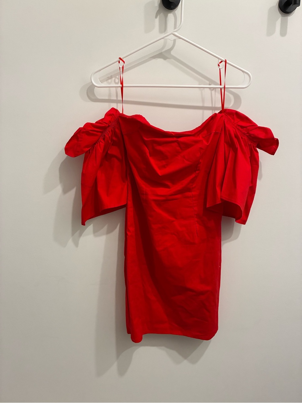 Banjul Bright Red Off-Shoulder Mini Dress with Puff Sleeves